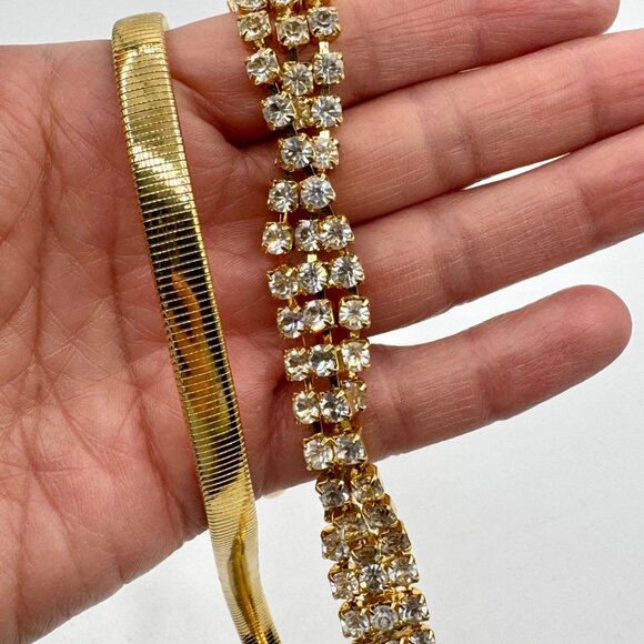 Vintage Gold Tone Metal Stretch Snake With Rhinestones Belt 29"-32" - Picture 4 of 4